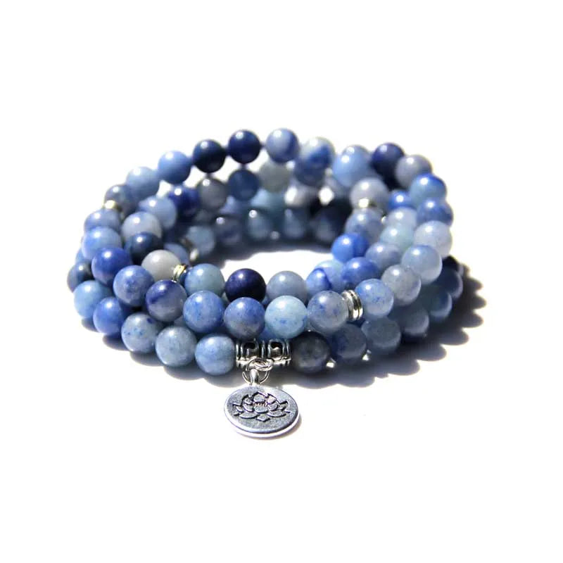 Buddhism 108 Beads Mala Bracelets Women Yoga Prayer Lotus Charm Pulsera 8 mm Natural Kunsite Chalcedony Stone Beads Bracelet