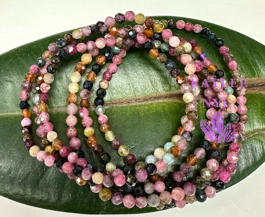 Watermelon Tourmaline 4mm Faceted 7.5” bracelet