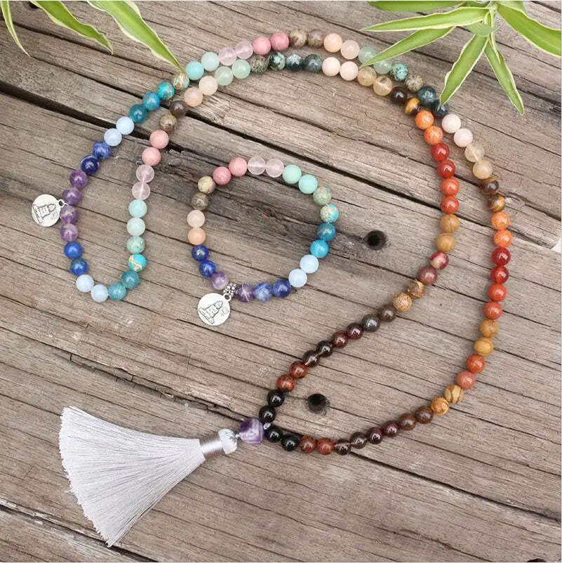 8mm Natural Stone Beads,28 Colorful Stones,Buddha,Summer,JapaMala Sets,Spiritual Jewelry,Meditation,Inspirational,108 Mala Beads