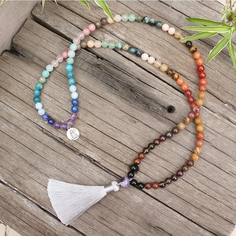 8mm Natural Stone Beads,28 Colorful Stones,Buddha,Summer,JapaMala Sets,Spiritual Jewelry,Meditation,Inspirational,108 Mala Beads