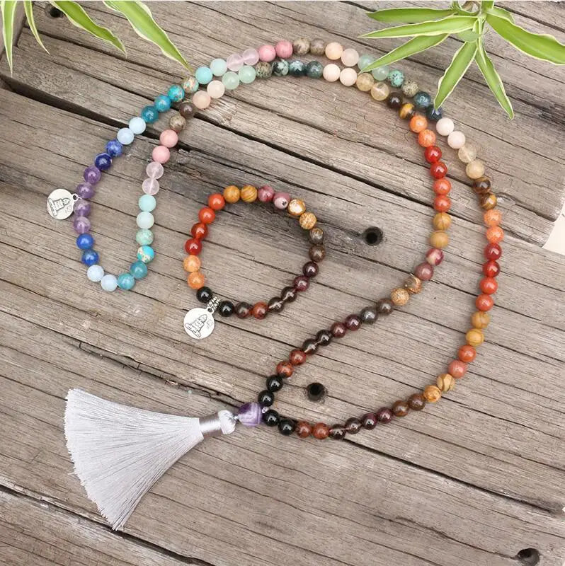 8mm Natural Stone Beads,28 Colorful Stones,Buddha,Summer,JapaMala Sets,Spiritual Jewelry,Meditation,Inspirational,108 Mala Beads