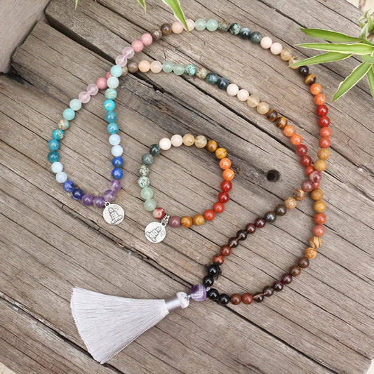 8mm Natural Stone Beads,28 Colorful Stones,Buddha,Summer,JapaMala Sets,Spiritual Jewelry,Meditation,Inspirational,108 Mala Beads