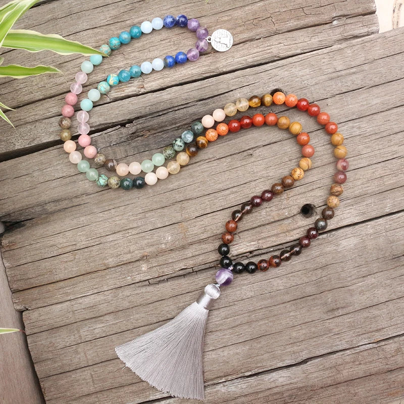 8mm Natural Stone Beads,28 Colorful Stones,Buddha,Summer,JapaMala Sets,Spiritual Jewelry,Meditation,Inspirational,108 Mala Beads