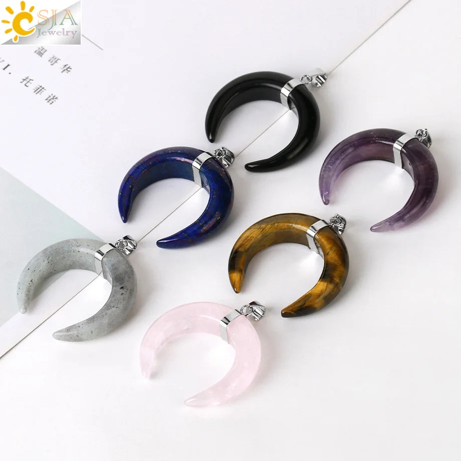The HERA Pendant – Half Moon Natural Stone Necklace