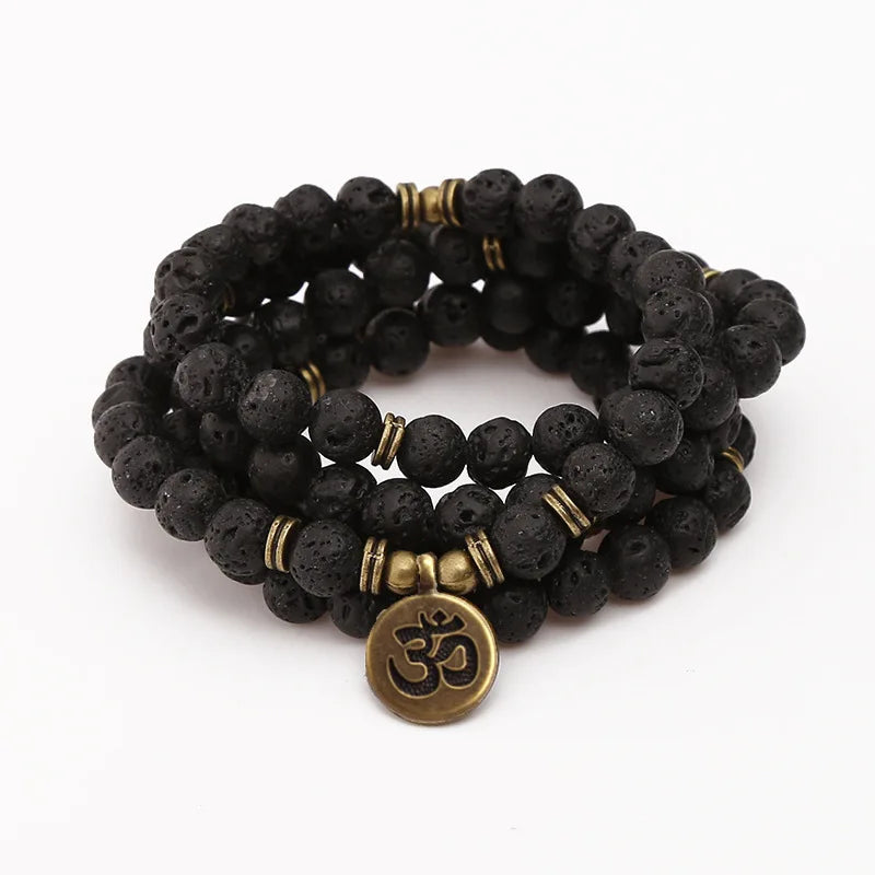 Women's Bracelet Amazonite Prayer Beads Energy with Lotus OM Buddha Yoga Bracelet 108 Mala Meditation Necklace Jewelry Bijoux