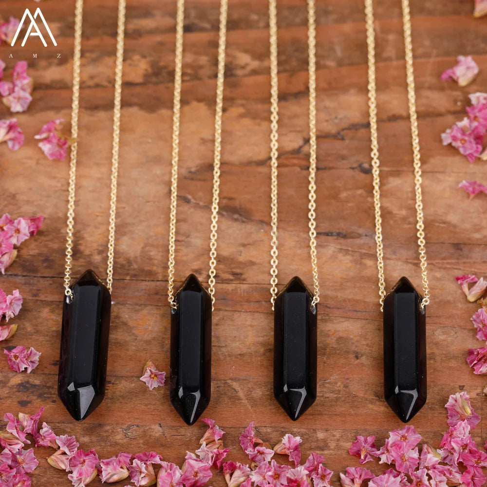 Healing Crystal Quartz Double Point Terminated Pendant Necklace For Women Citrines Amethysts Quartz Boho Necklace Gift For Her