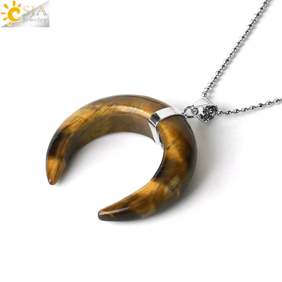 The HERA Pendant – Half Moon Natural Stone Necklace