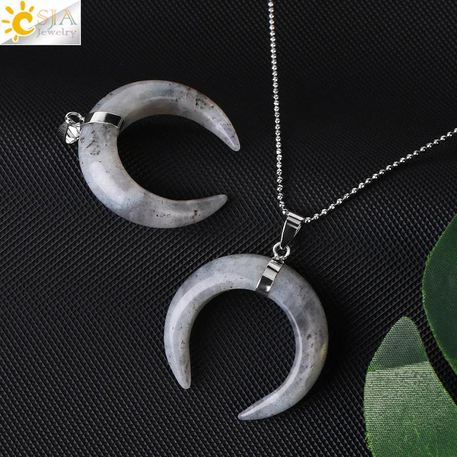 The HERA Pendant – Half Moon Natural Stone Necklace