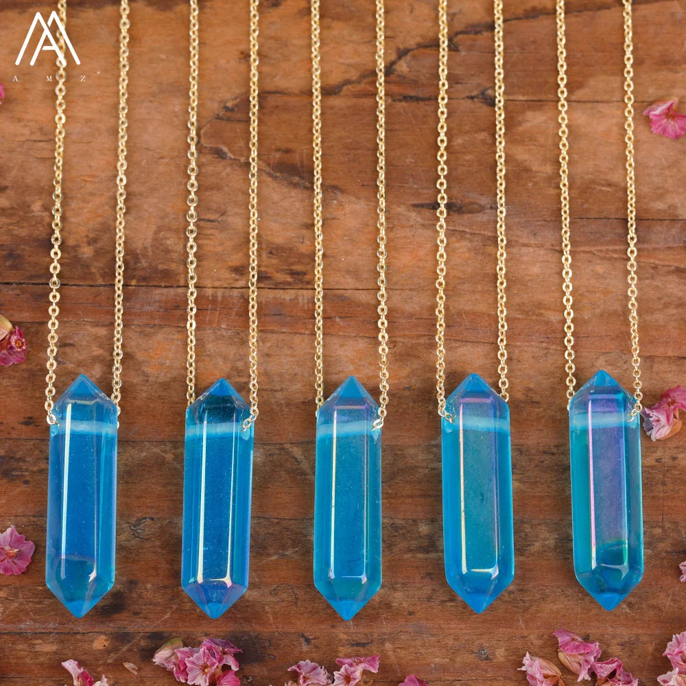 Healing Crystal Quartz Double Point Terminated Pendant Necklace For Women Citrines Amethysts Quartz Boho Necklace Gift For Her